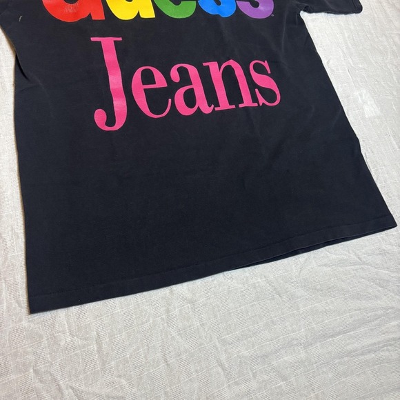 Vintage Guess Jeans Shirt Mens One Size Black Rainbow Logo Graphic 80s - Picture 8 of 14